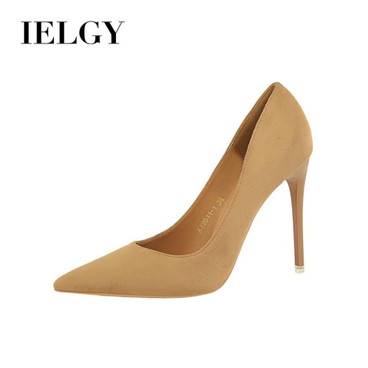 IELGY Simple women's shoes with stiletto heels and pointed suede sexy nightclub shoes