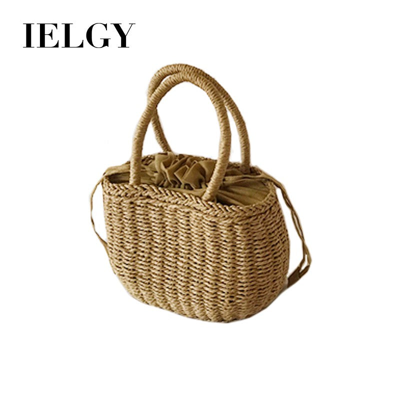 IELGY Handmade straw bag beach bag vacation summer handbag