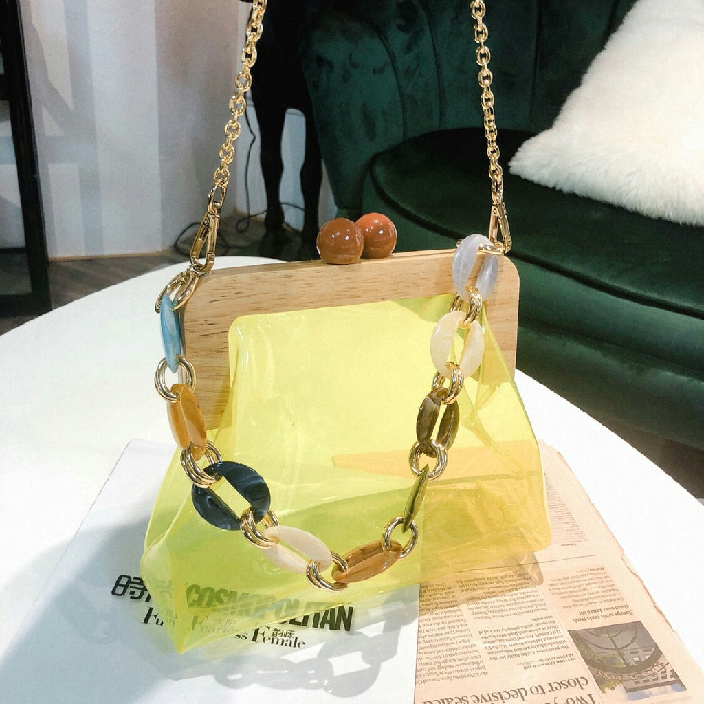 IELGY Korea Acrylic Wood Clip Transparent Jelly Pack Handbag Shoulder Messenger Bag