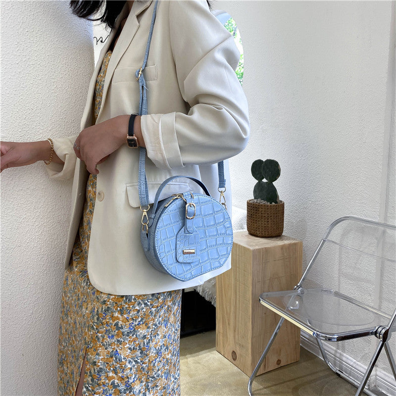 IELGY Women's Crocodile Pattern Round Ocean Tote Bag Mini All-match One Shoulder Messenger