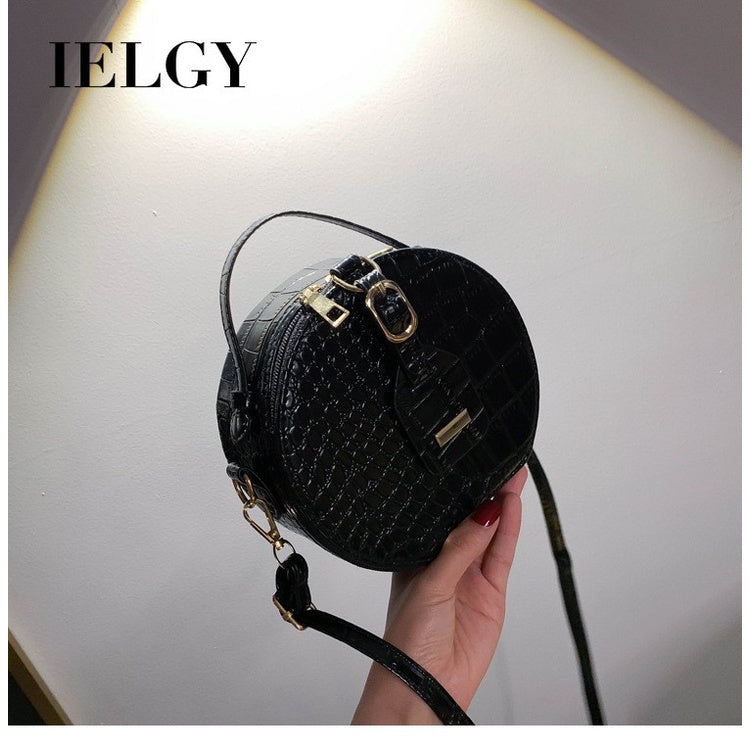 IELGY Women's Crocodile Pattern Round Ocean Tote Bag Mini All-match One Shoulder Messenger