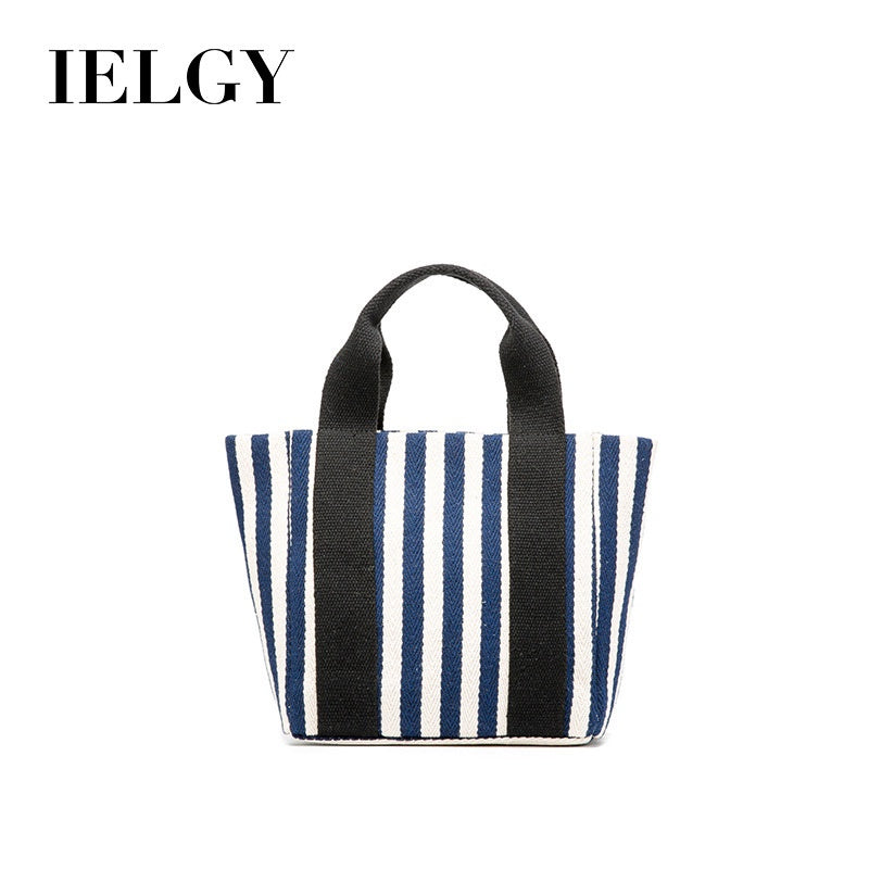 IELGY Simple striped canvas bag, small fresh canvas handbag, messenger handbag