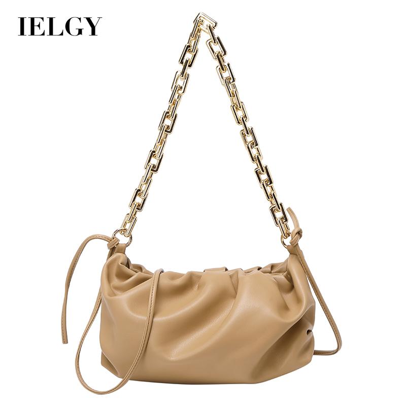 IELGY Zipper Clouds Soft leather Chain One shoulder PU Black Women's bag Crossbody