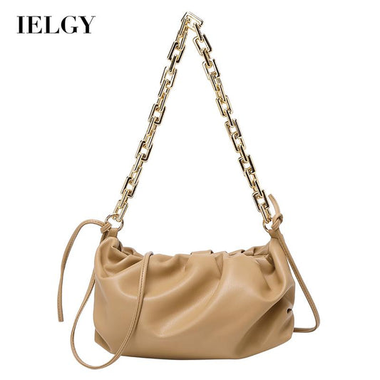 IELGY Zipper Clouds Soft leather Chain One shoulder PU Black Women's bag Crossbody
