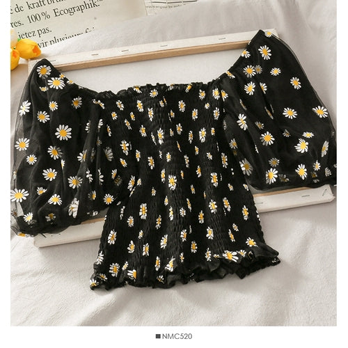 IELGY Little said chrysanthemum short sleeve women's puff sleeve shirt