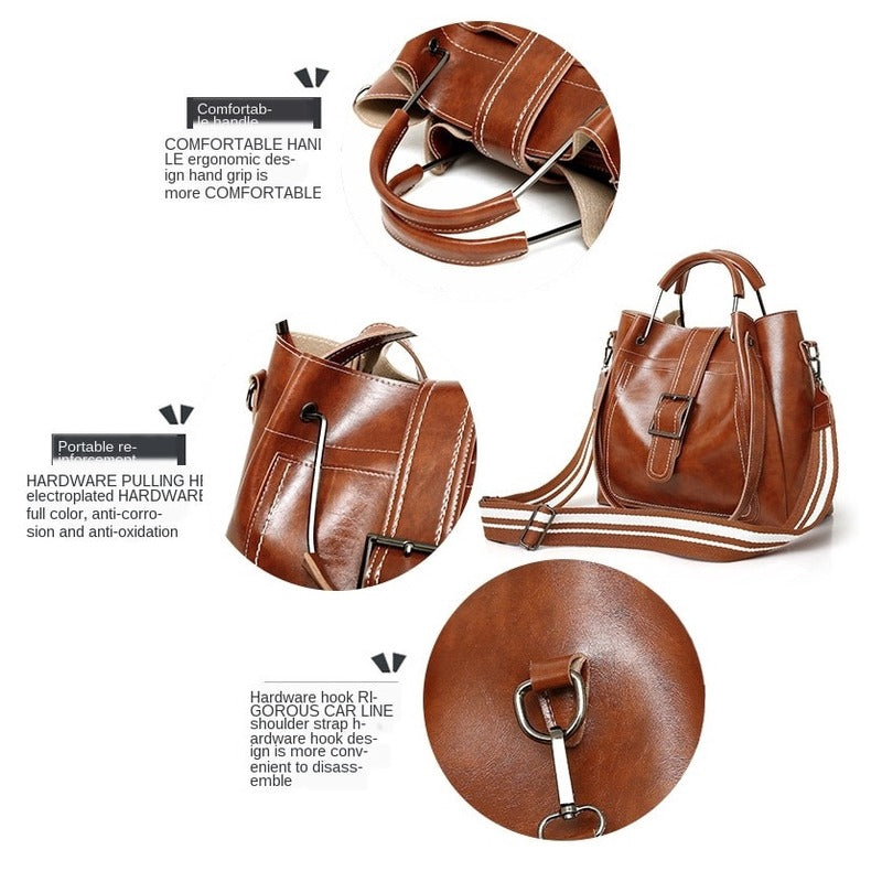 IELGY Oil wax leather female and female bag new three-piece Korean diagonal shoulder bag