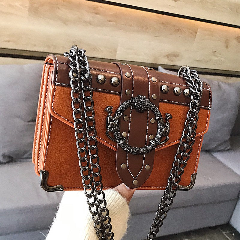IELGY Women's bag shoulder bag all-match Crossbody chain square bag fashion Korean style solid color retro