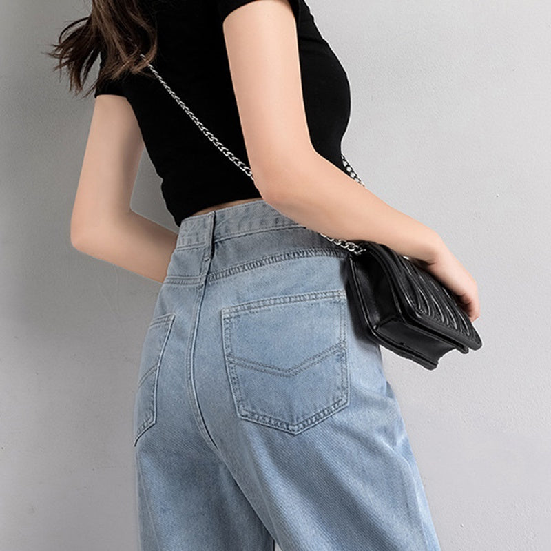 IELGY blue loose straight jeans women high waisted trousers