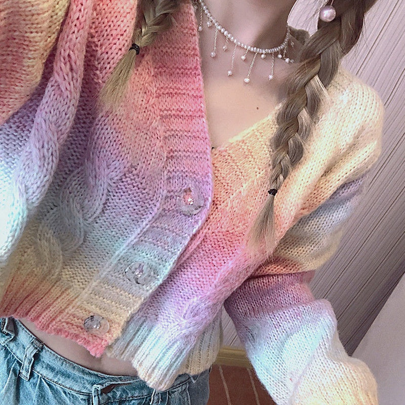 IELGY Fashion V-neck sweater women's personality tie-dye loose and versatile