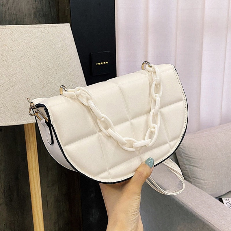IELGY Fashion Crossbody Saddle Bag Casual Simple Pure Color Chain Semicircle