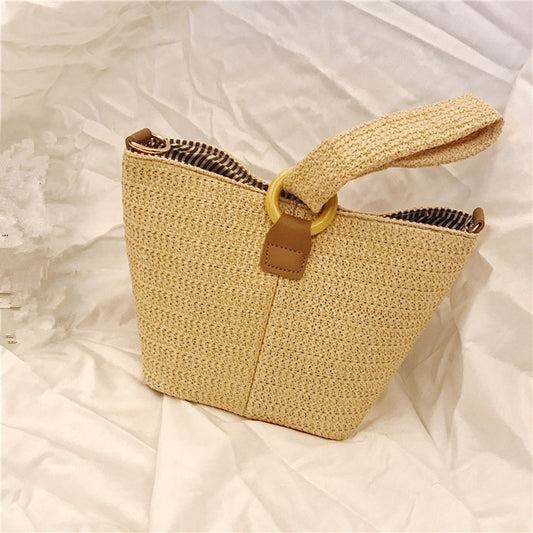 IELGY Ring buckle cute woven basket hand bag small square straw bag