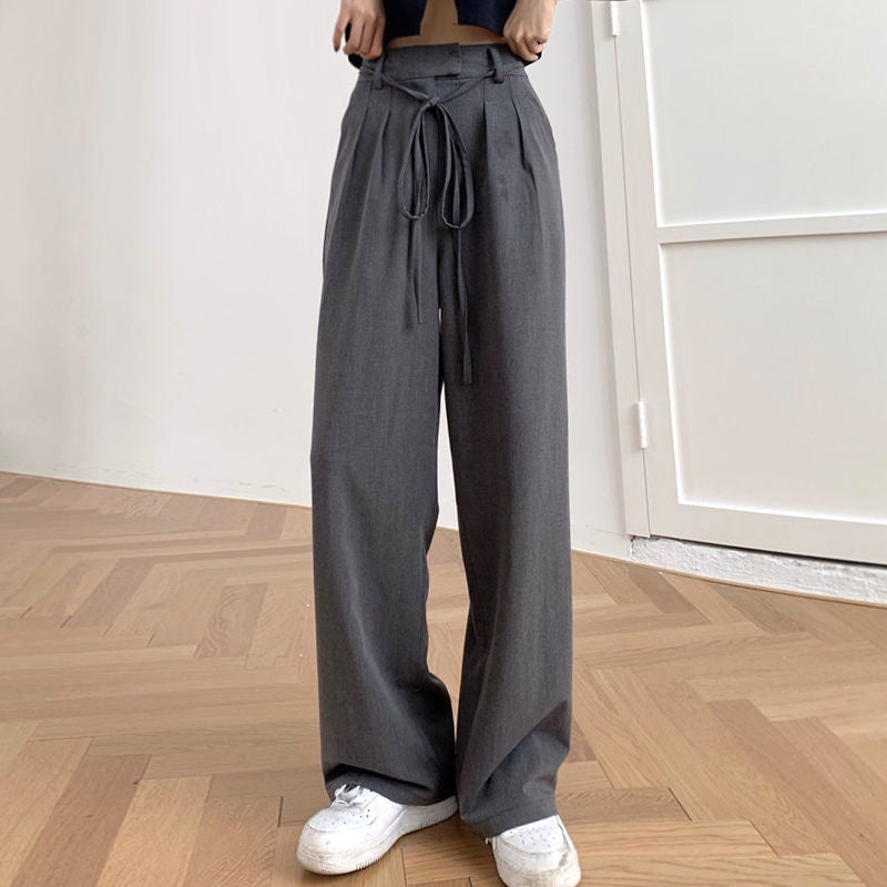IELGY gray suit pants women thin loose wide-legged high-waist casual trousers trend