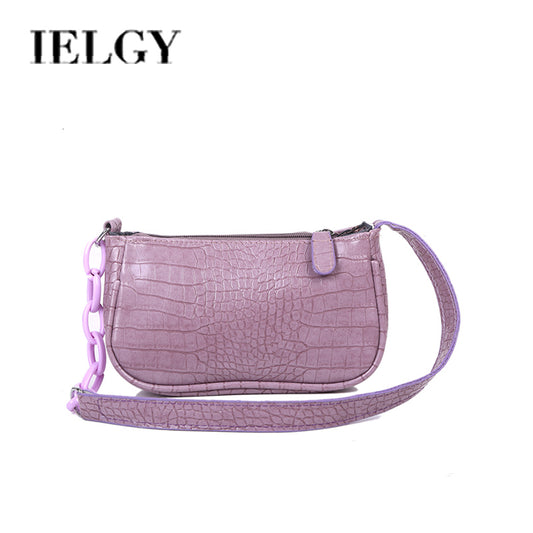 IELGY Armpit Bag French Stick Bag Ladies Vintage Single Shoulder Bag Solid Color Four Colors Available Soft Leather Horizontal Square Milk Tea Color Acrylic Chain