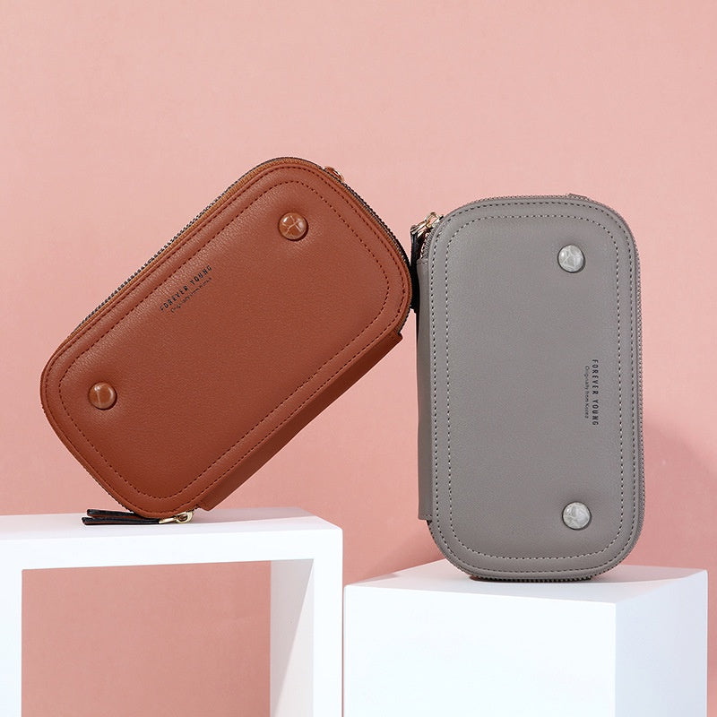 IELGY Korean retro versatile multifunctional smooth zipper phone bag for ladies