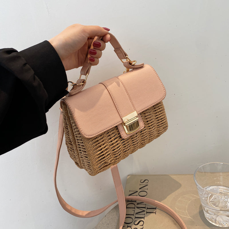 IELGY ins fashion messenger bag portable design sense niche all-match square summer Women's straw woven