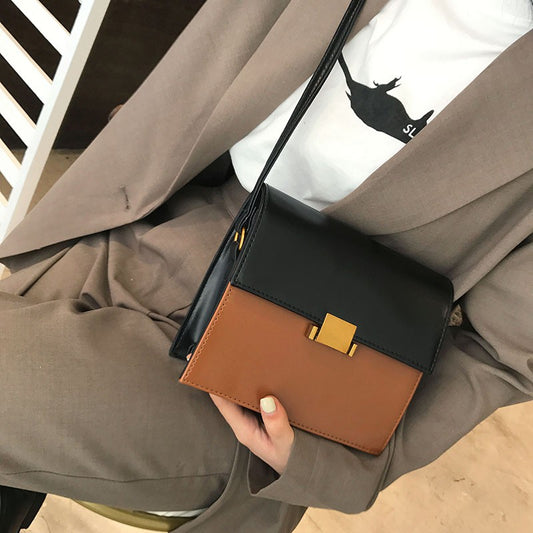Contrast color shoulder retro crossbody bag