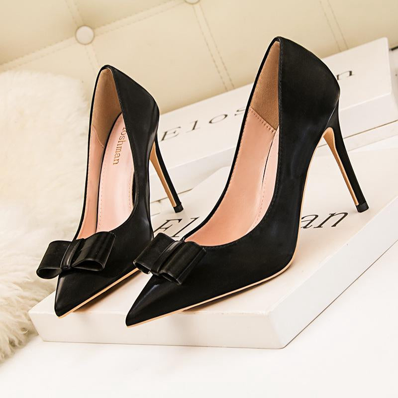 IELGY IELGY Suede high-heeled women's fashion was thin and elegant 10cm thin with bow pointed shoes