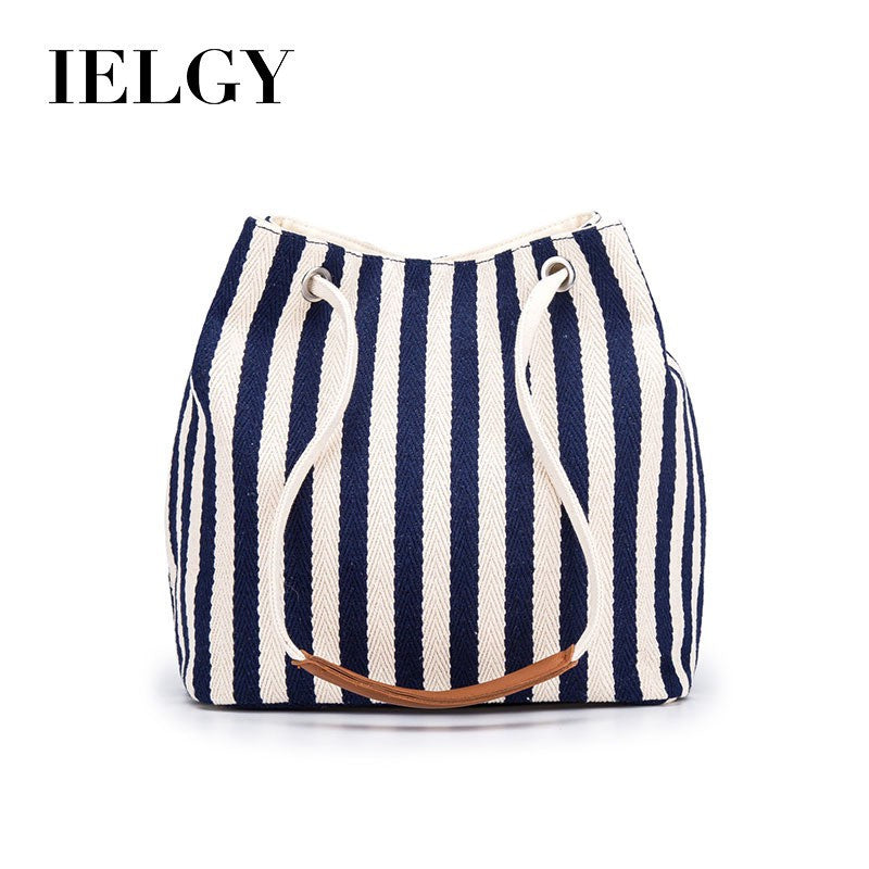 IELGY European and American striped canvas simple canvas bag Small fresh striped shoulder bag Messenger handbag
