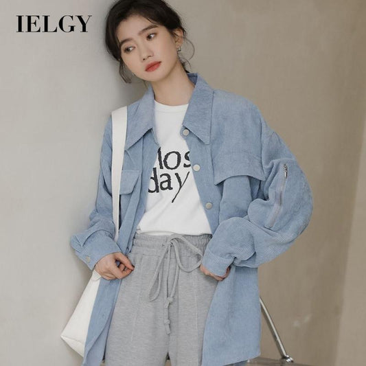 IELGY Corduroy Jacket Women's Trendy All-match Long Sleeve Fashion POLO Collar Top