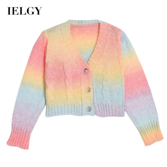 IELGY Fashion V-neck sweater women's personality tie-dye loose and versatile