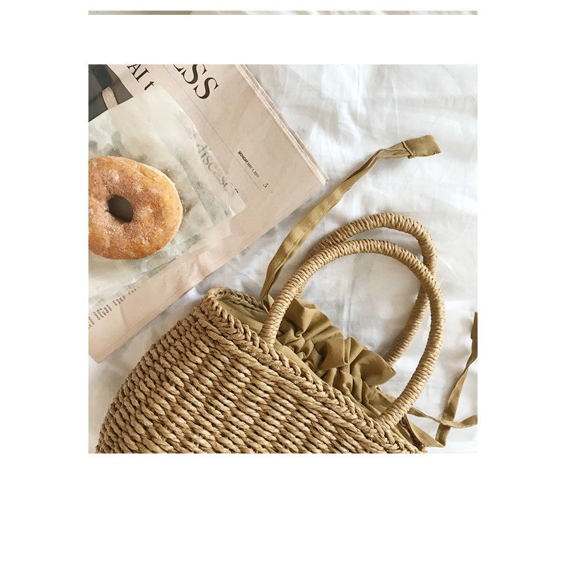 IELGY Handmade straw bag beach bag vacation summer handbag
