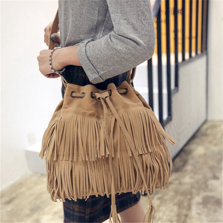 New women bag tassel bucket bag shoulder bag