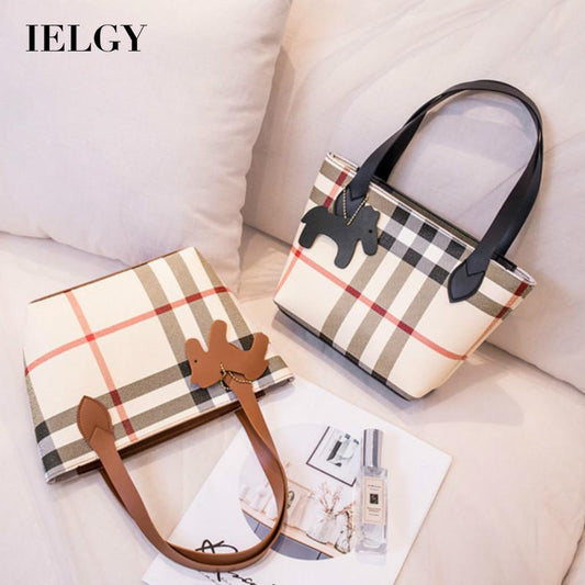 IELGY Change Storage Scottish check Everyday Fashion Light Makeup Brown small bag Print Women's handbag