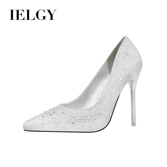 IELGY Women's fashion sweet and elegant 11cm stiletto heels with pointed diamond wedding shoes