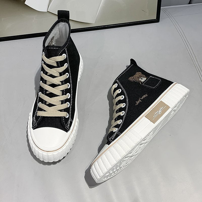 IELGY fashion high-top canvas shoes female Korean style college style cute ins street shooting