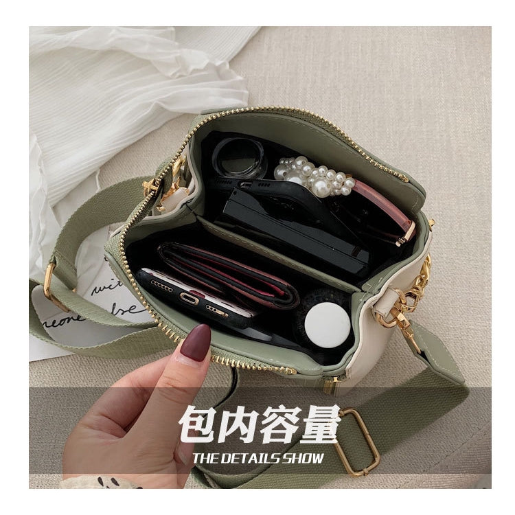 IELGY Contrast Chain Portable Bucket Bag Broadband Shoulder Crossbody Bag