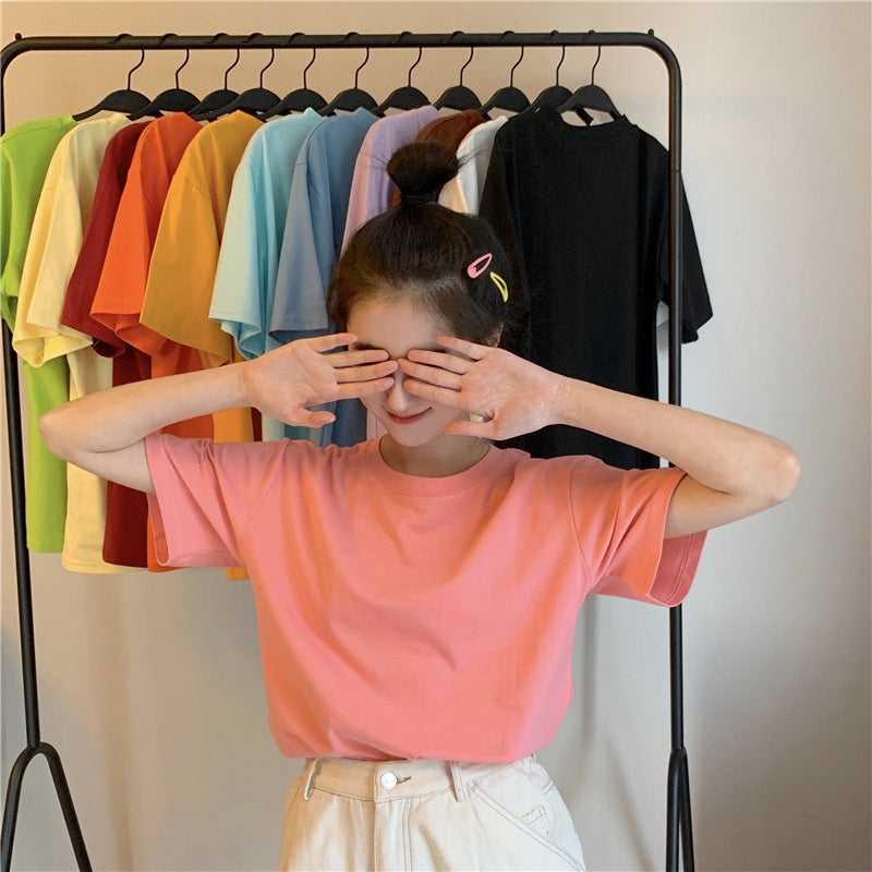 IELGY candy color short-sleeved T-shirt women's summer new loose-fitting blouse