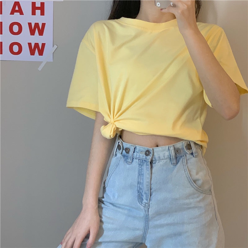 IELGY candy color short-sleeved T-shirt women's summer new loose-fitting blouse