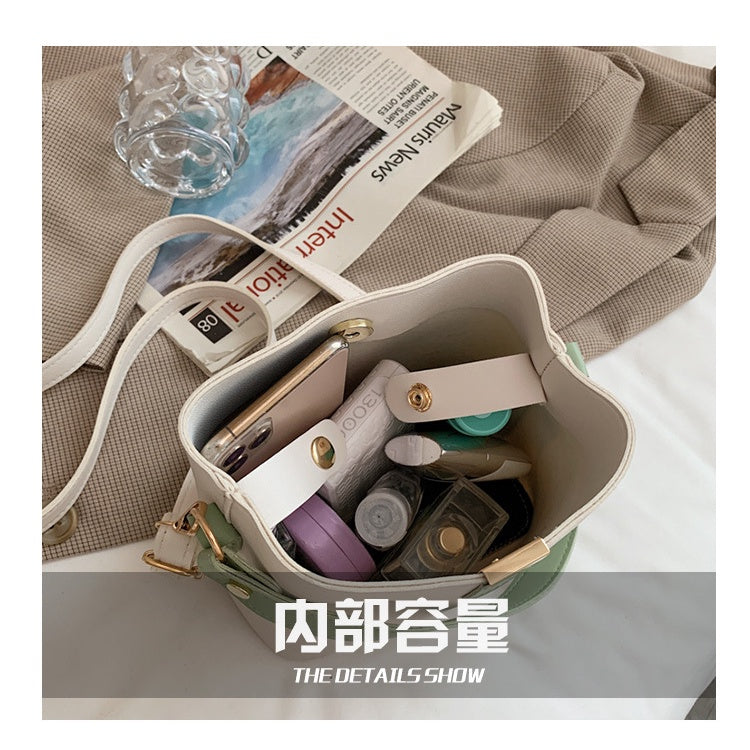 IELGY Korean version One-shoulder crossbody Contrast bucket bag
