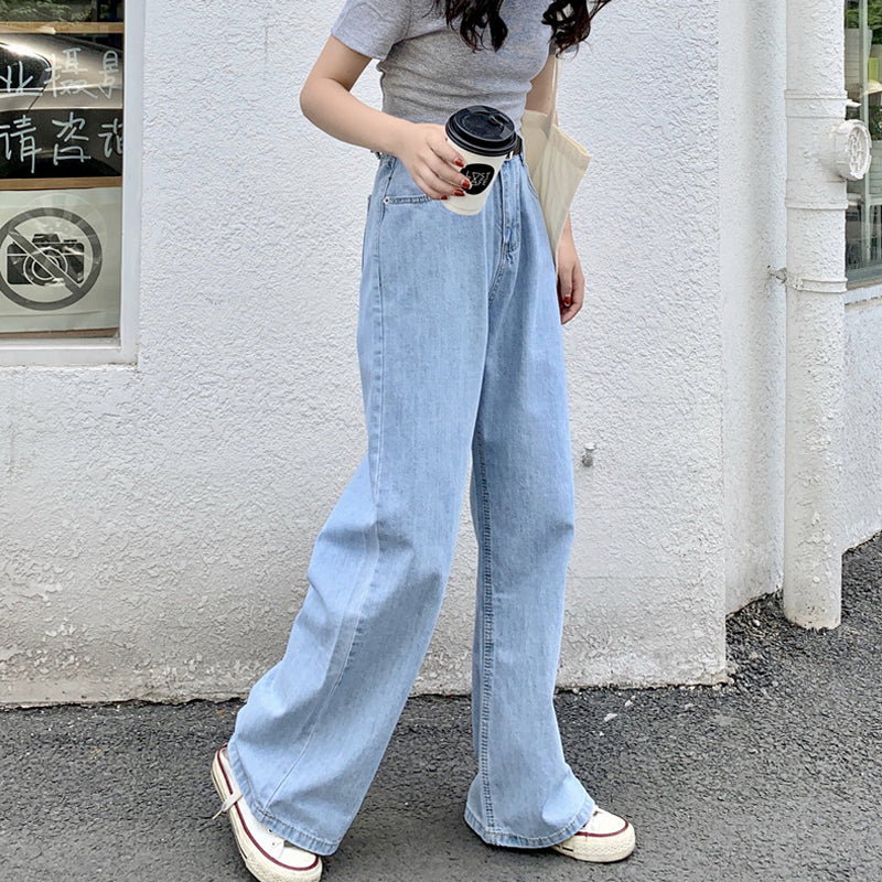 IELGY High-waisted jeans women summer thin and thin wide-leg pants