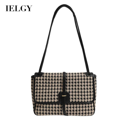 IELGY Korean retro one-shoulder small square bag lattice flap