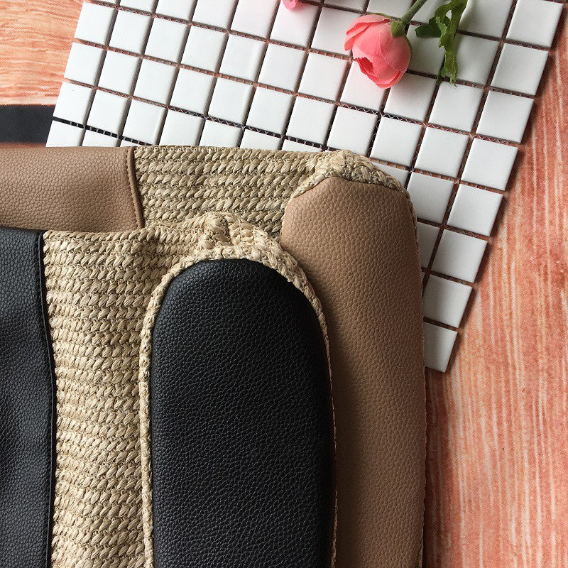 Straw bag hit color stitching handbag