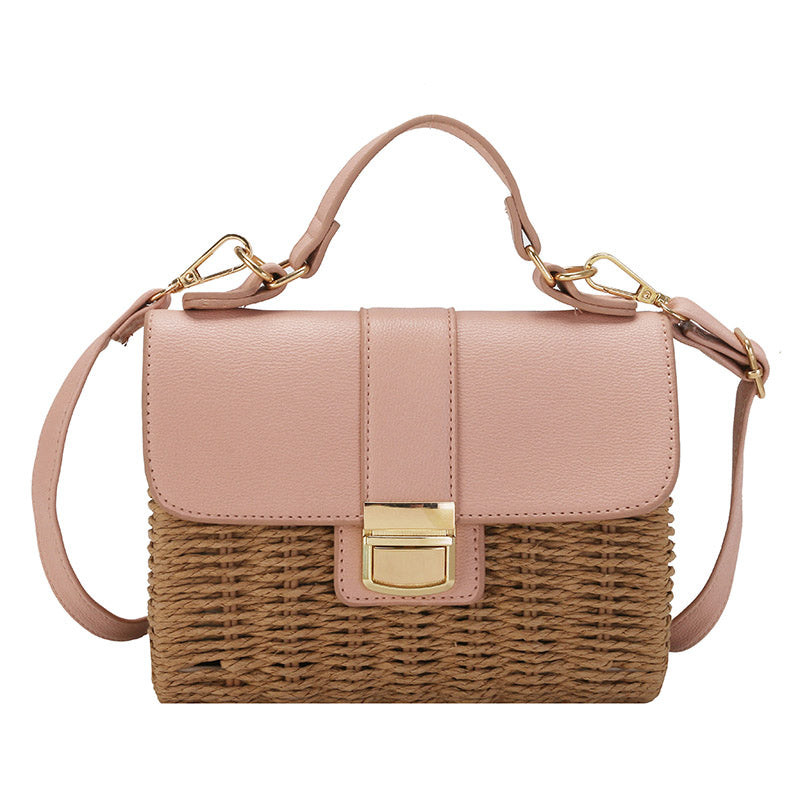 IELGY ins fashion messenger bag portable design sense niche all-match square summer Women's straw woven