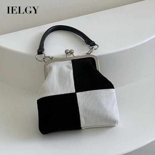 IELGY color matching checkerboard corduroy fashion retro crossbody handbag