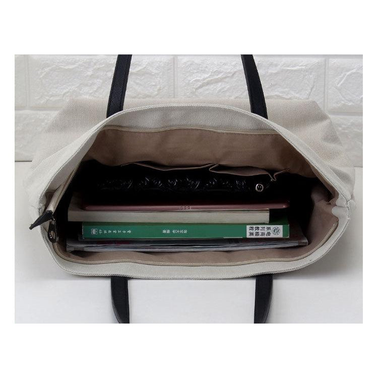 IELGY Women's single shoulder tote bag canvas bag simple literary single shoulder handbag