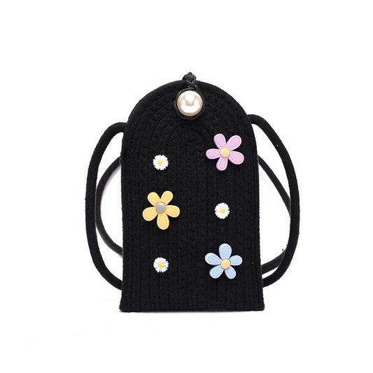 IELGY Customized summer straw weaving ins small flower weaving mobile phone diy handmade shoulder bag women