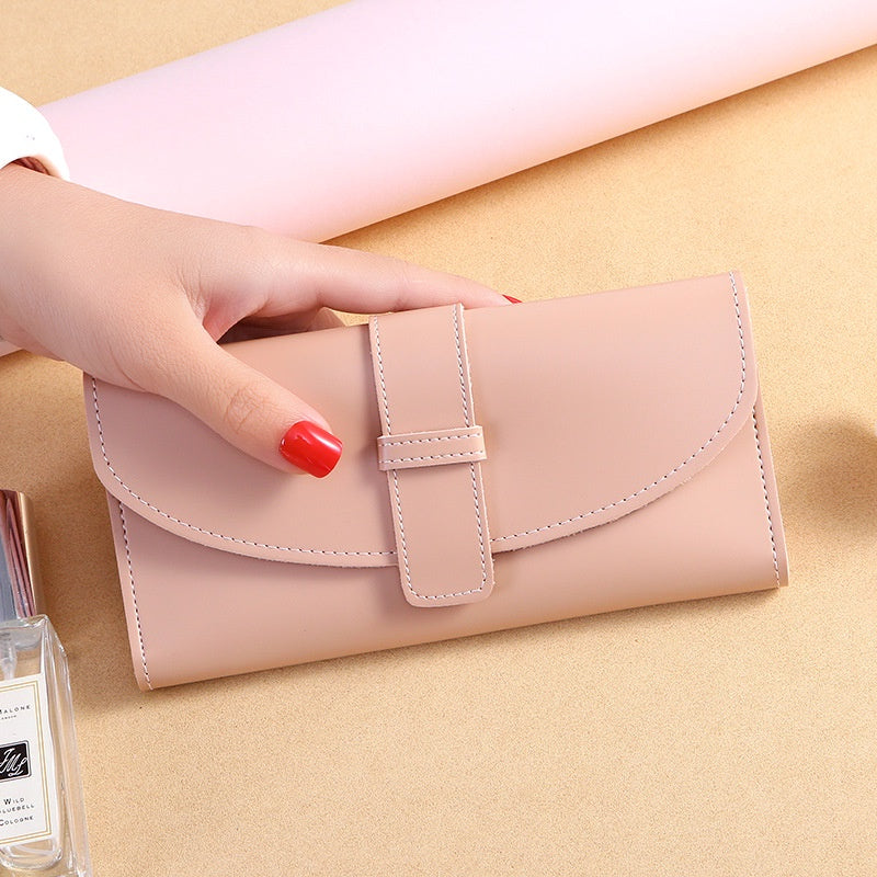 IELGY Solid Color Korean Wallet Women's Long Style Fashionable Multifunction Large-capacity Buckle
