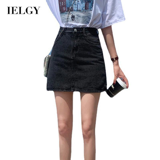 IELGY small denim slim short skirt A-line high waist bag hip slim fashion skirt