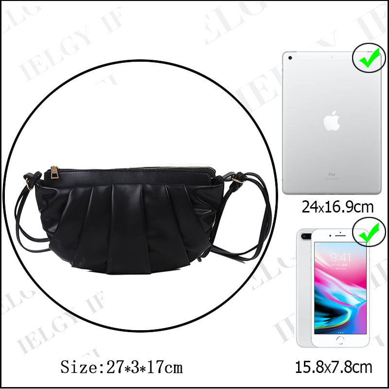 IELGY Women's bag black casual Korean version zipper crossbody PU fashion square all-match