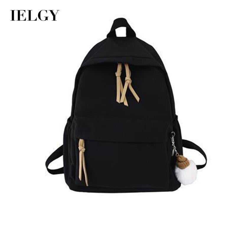 IELGY Korean schoolbag female simple black wild canvas backpack trend
