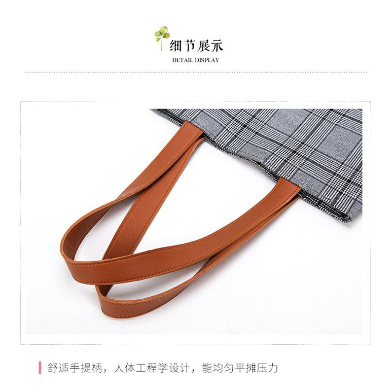 Literary plaid canvas bag shoulder bag