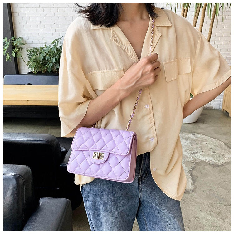IELGY chain fashion all-match one shoulder solid color Women's messenger bag commuter soft surface White