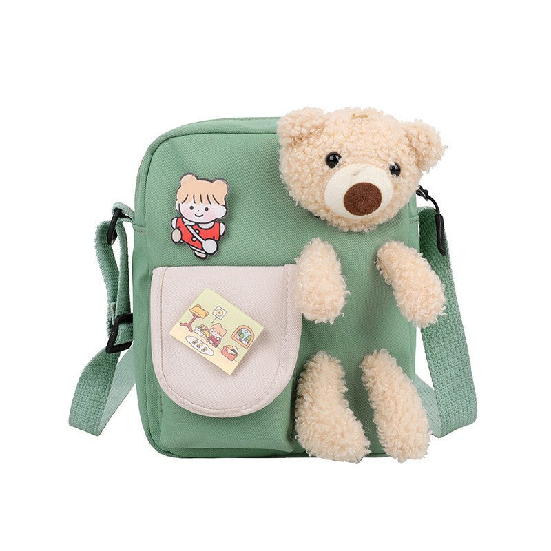 IELGY fashion bear cartoon style canvas messenger bag yellow Harajuku Korea cute Japanese
