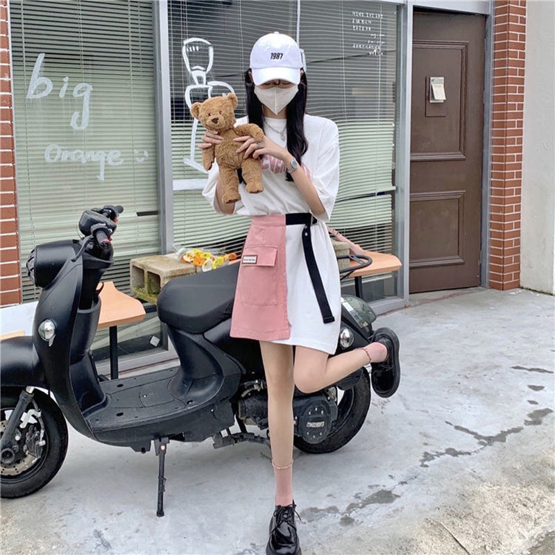 IELGY short-sleeved two-piece female design dress trend Large size cover meat suit