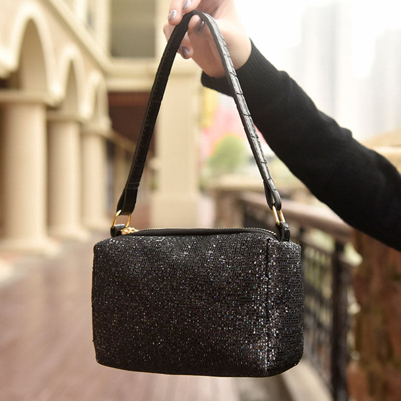 IELGY Fashion casual sequins large capacity shoulder lightweight cross-body handbag portable pillow bag chain