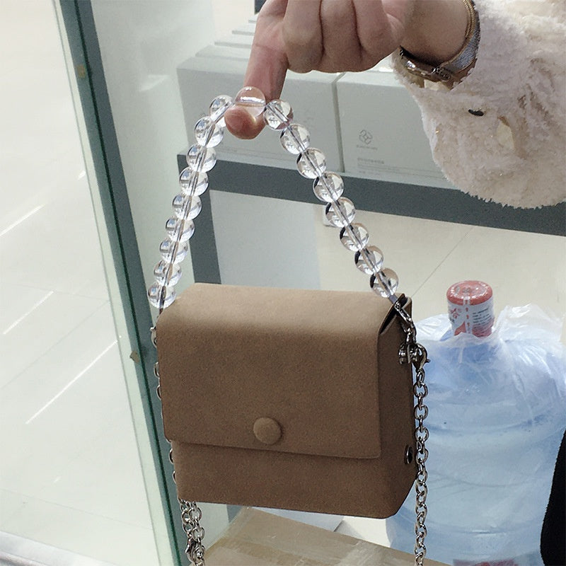 IELGY Small group retro pearl bag girl summer chain small square bag oblique bag girl cute handbag